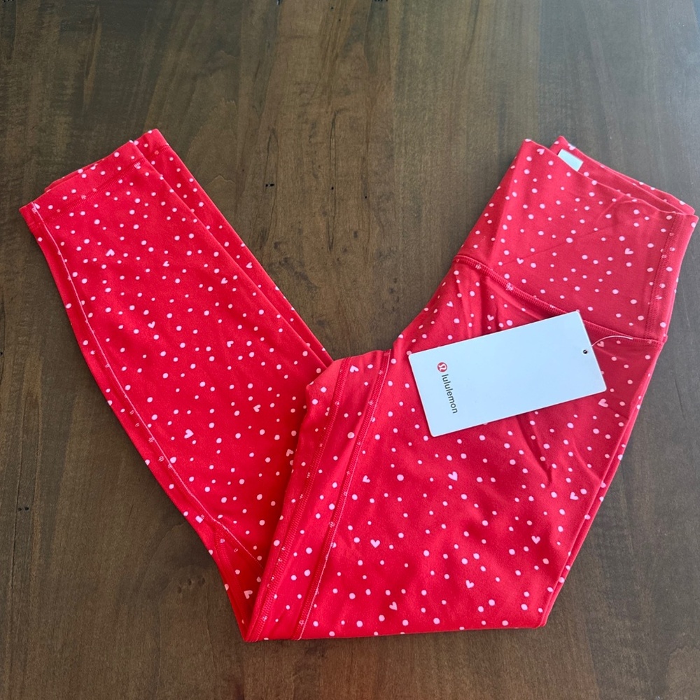 Lululemon Heart Scatter Dot Print Candy Cloud Oxford Red Align No Line HR Pant 6